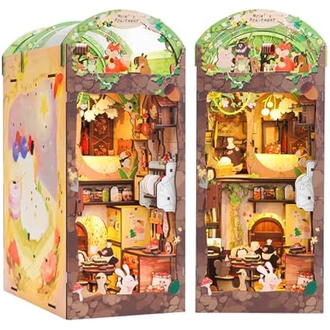 DIY BOOK NOOK KIT, 3D WOODEN PUZZLE MINIATURE HOUSE FOR BOOKSHELF - LASER-CUT BUILDING PROJECT CRAFT GIFT FOR ADULTS & TEENS (COLOR) - Image 1